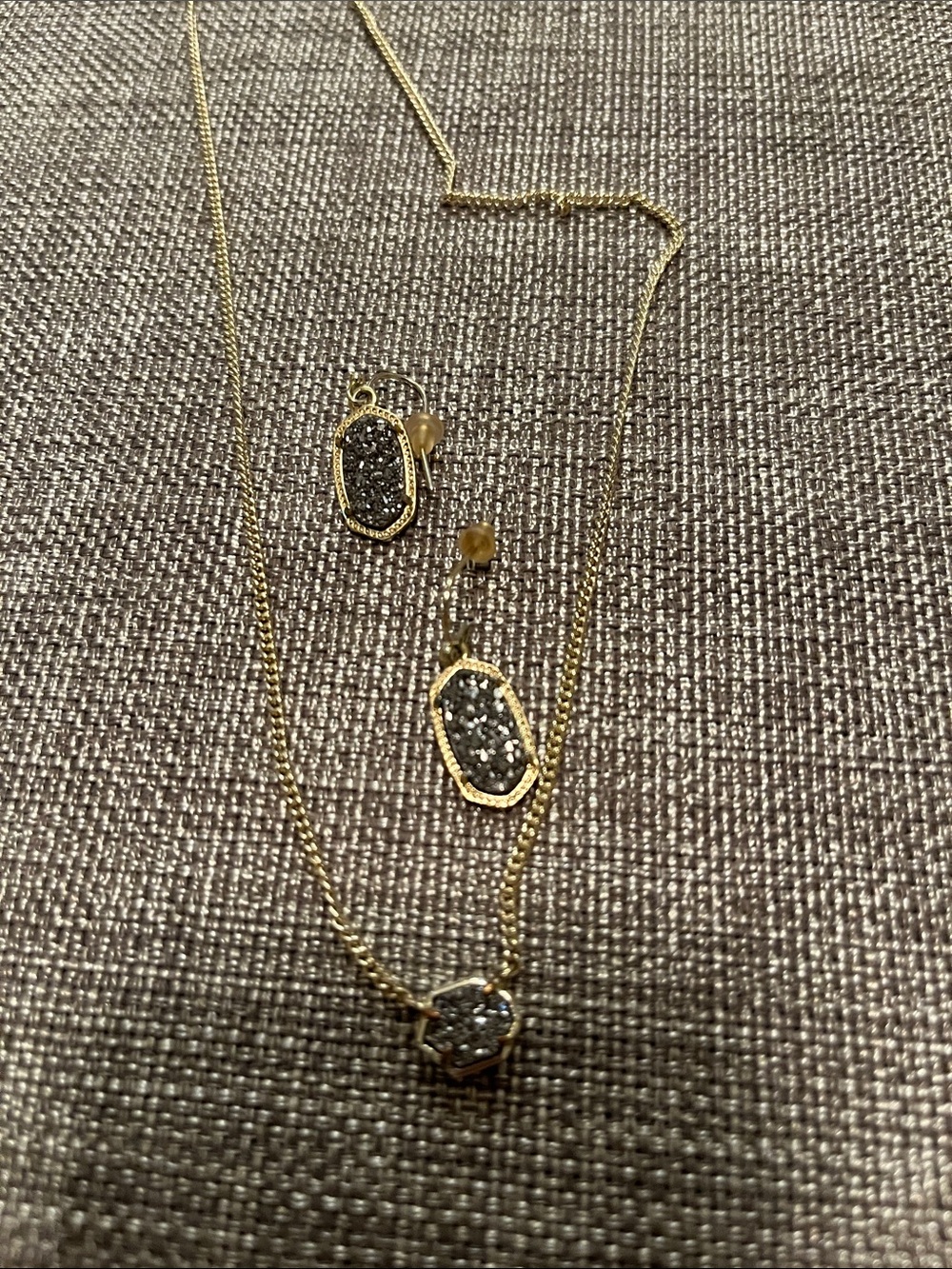 Kendra Scott Gold-Tone Necklace and Earrings with Gray Druzy Accents